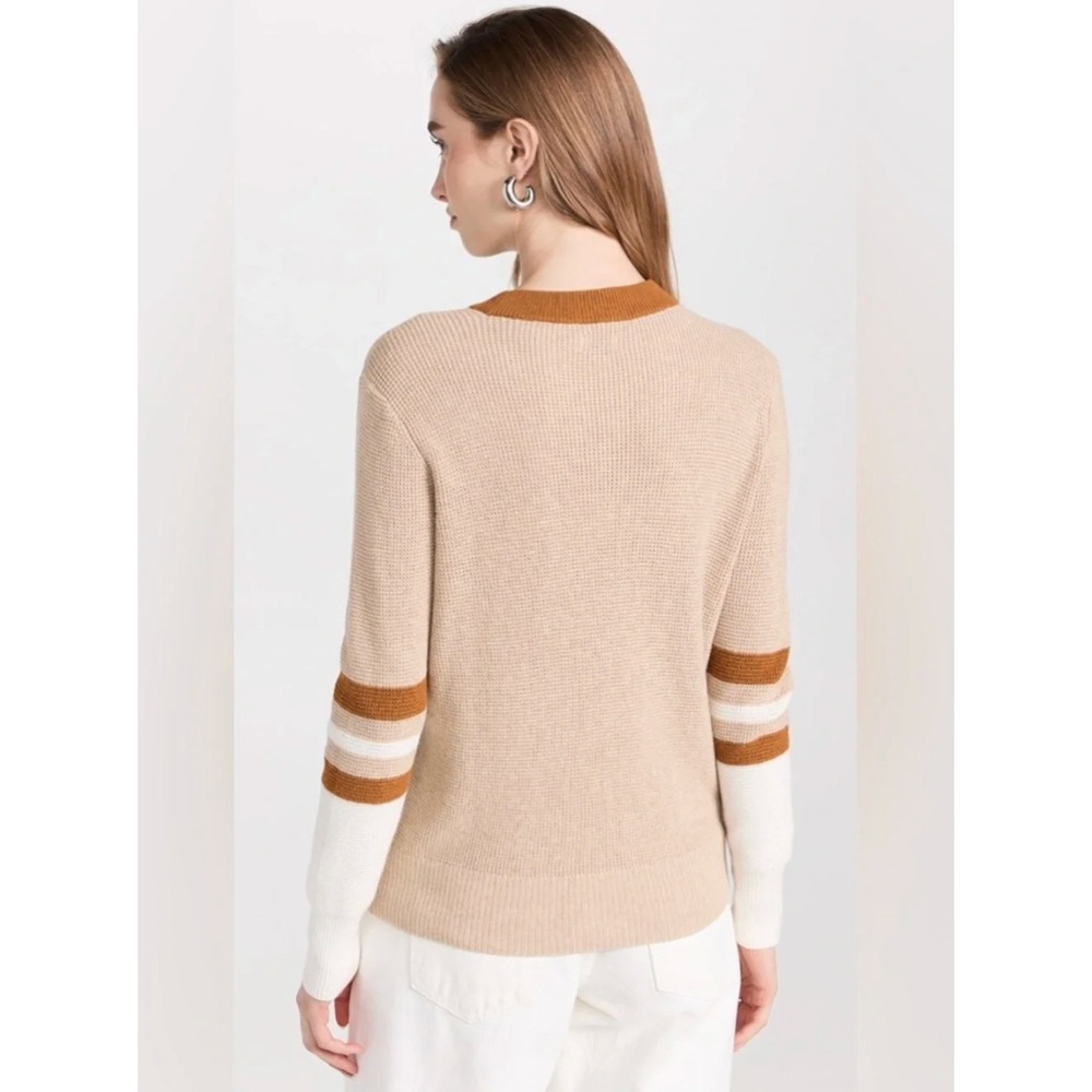 Faherty Throwback Sweater M Tan Brown Varsity Stripe Organic Cotton Cashmere - Picture 2 of 13